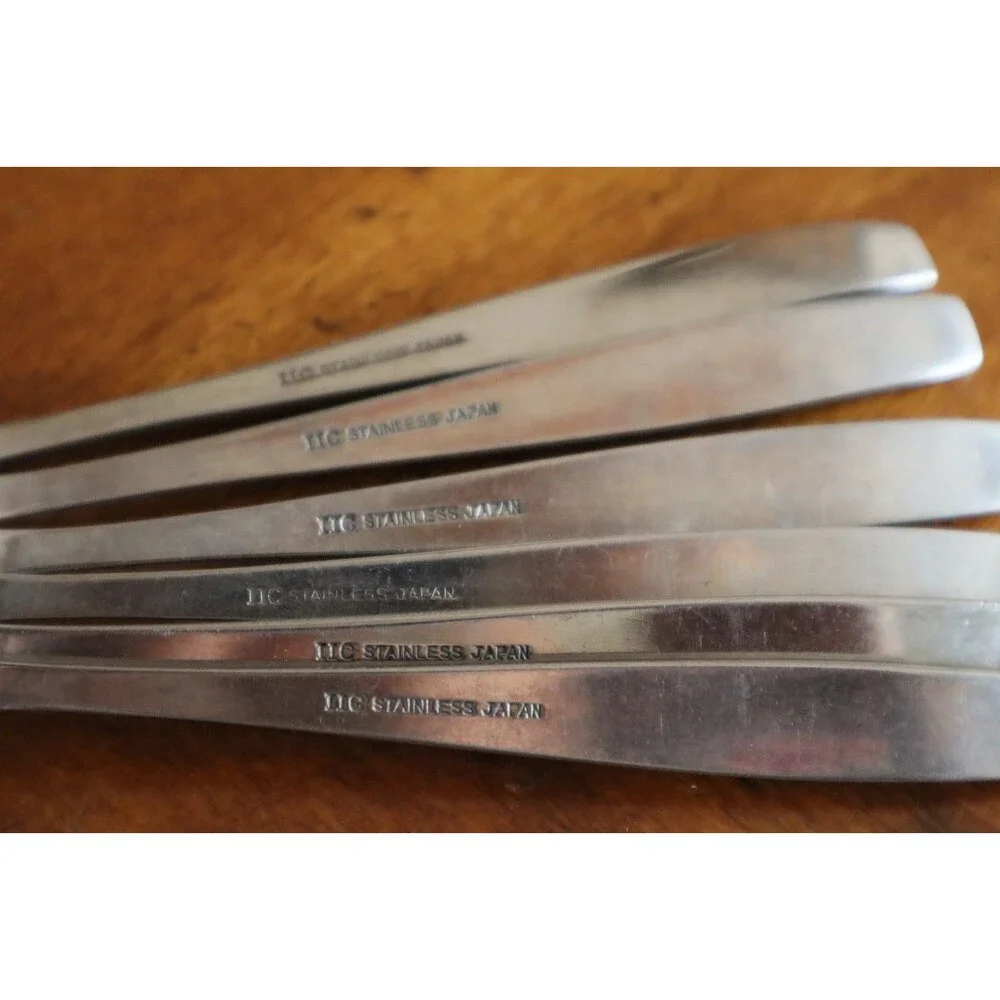 Lot 6x Imperial International IIC DAVOS Stainless Black Floral Teaspoon 6.4